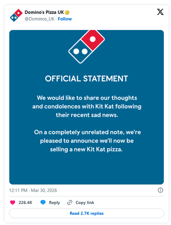 Domino's X post