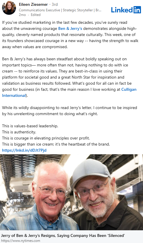 Eileen Ziesemer LinkedIn post